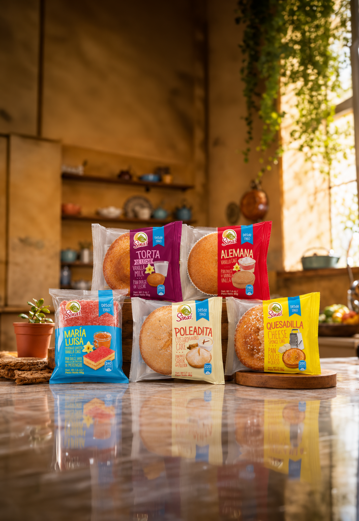 Assortment of Sinaí bakery products on a kitchen table
